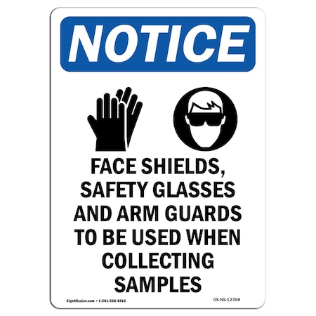 OSHA Notice Sign, Face Shields Safety With Symbol, 18in X 12in Rigid Plastic